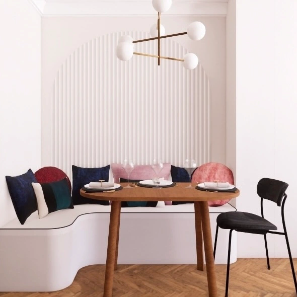 Banquette sur mesure pour aménager le coin repas d'un petit appartement à Paris